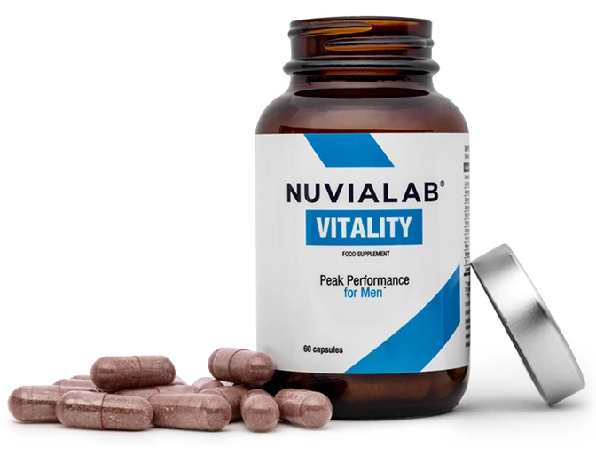 Botella de NuviaLab Vitality en primer plano